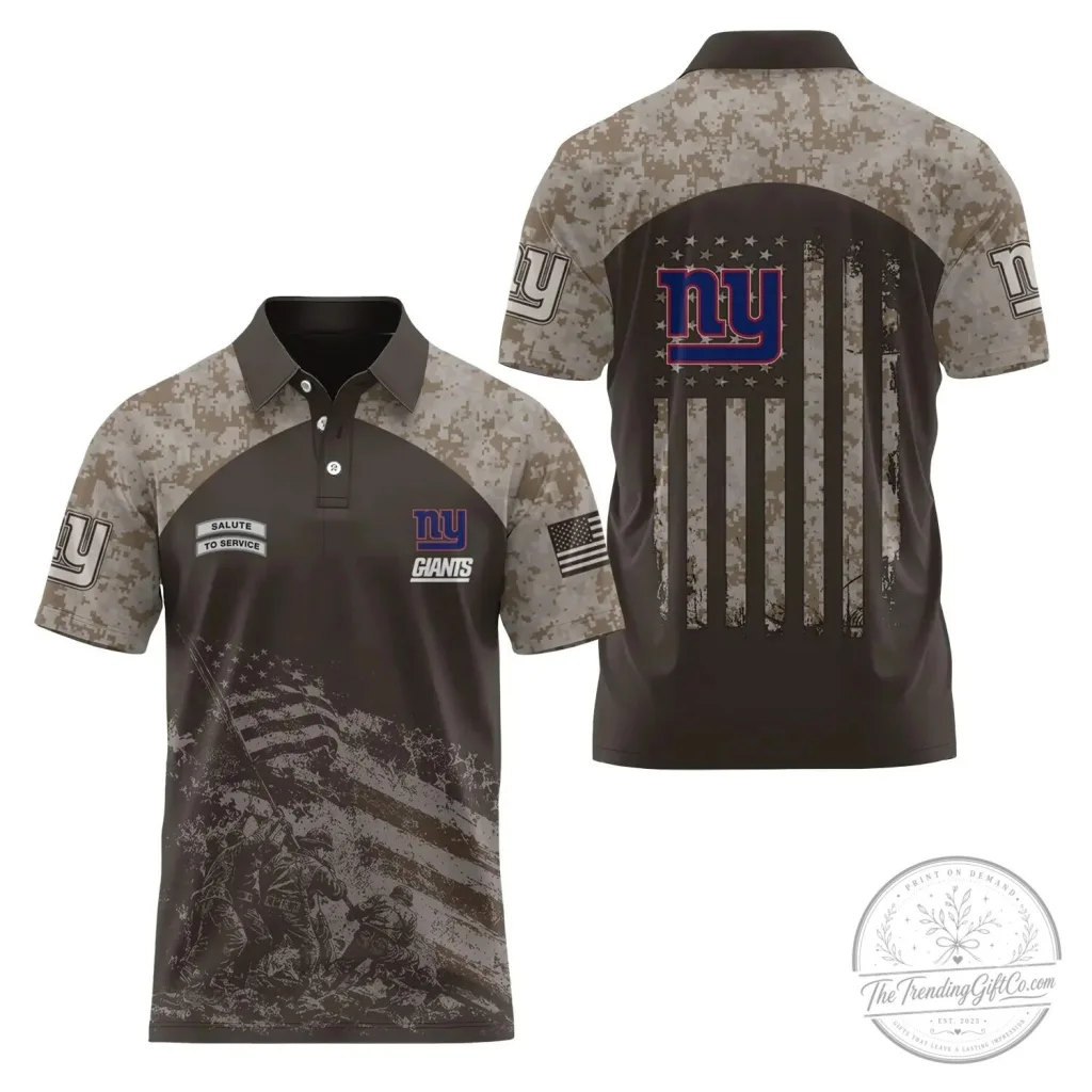 New York Giants Salute To Service Camouflage American Flag Polo Shirt New York Giants Salute To Service Camouflage American Flag Polo Shirt