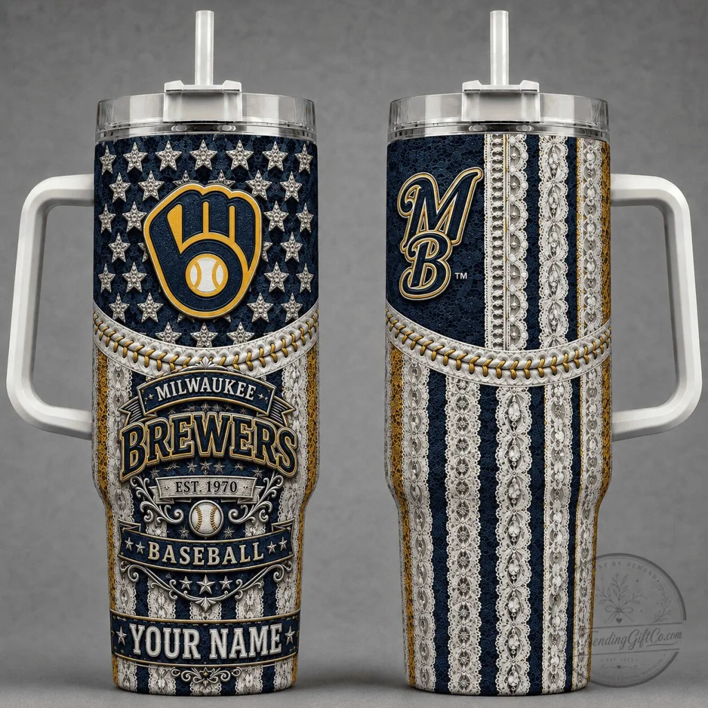 Milwaukee Brewers Baseball Team Personalized Tumbler with Handle Milwaukee Brewers Baseball Team Personalized Tumbler with Handle