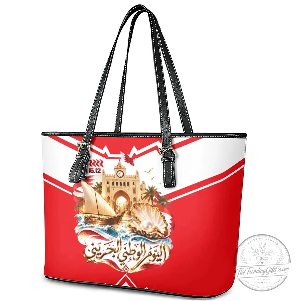 Bahrain National Day Cultural Flag Emblem Vintage Collage Leather Tote Bag 9 Bahrain National Day Cultural Flag Emblem Vintage Collage Leather Tote Bag