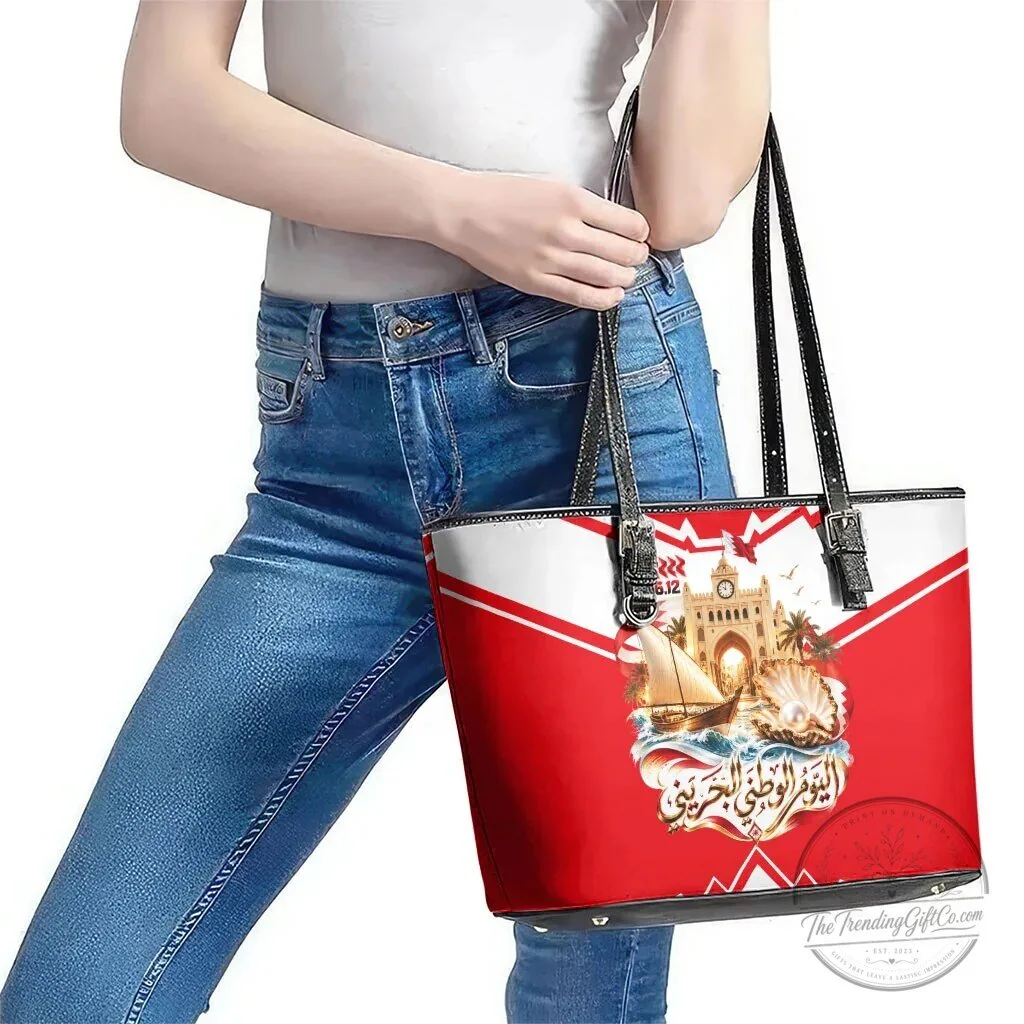 Bahrain National Day Cultural Flag Emblem Vintage Collage Leather Tote Bag 10 Bahrain National Day Cultural Flag Emblem Vintage Collage Leather Tote Bag