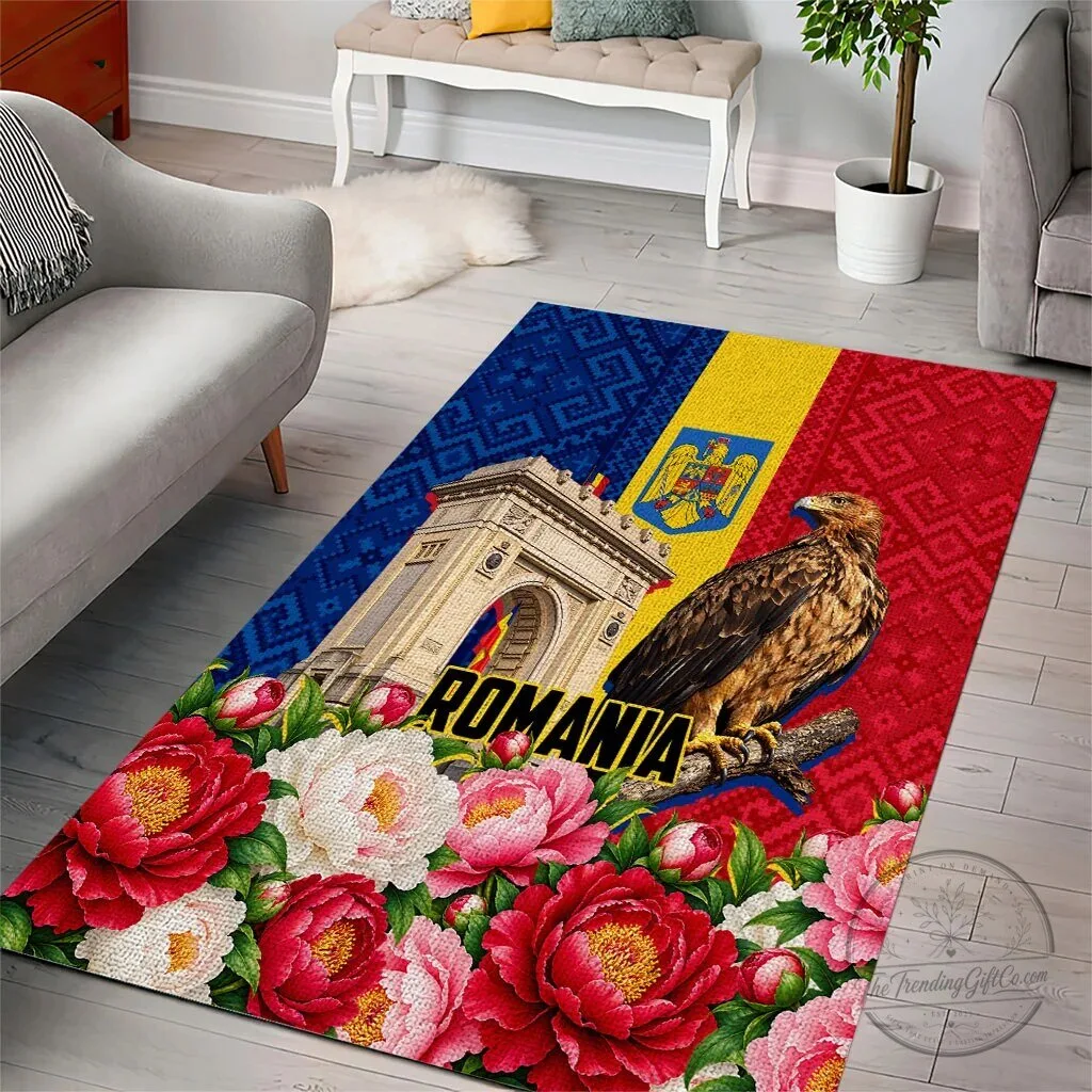 Romania Flag Eagle and Arcul de Triumf Floral Peony Pattern Area Rug 6 Romania Flag Eagle and Arcul de Triumf Floral Peony Pattern Area Rug