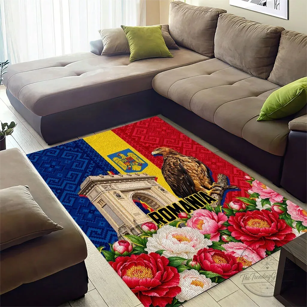 Romania Flag Eagle and Arcul de Triumf Floral Peony Pattern Area Rug 7 Romania Flag Eagle and Arcul de Triumf Floral Peony Pattern Area Rug