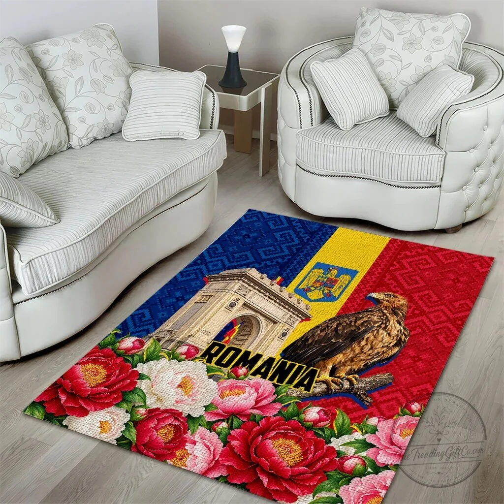 Romania Flag Eagle and Arcul de Triumf Floral Peony Pattern Area Rug 8 Romania Flag Eagle and Arcul de Triumf Floral Peony Pattern Area Rug