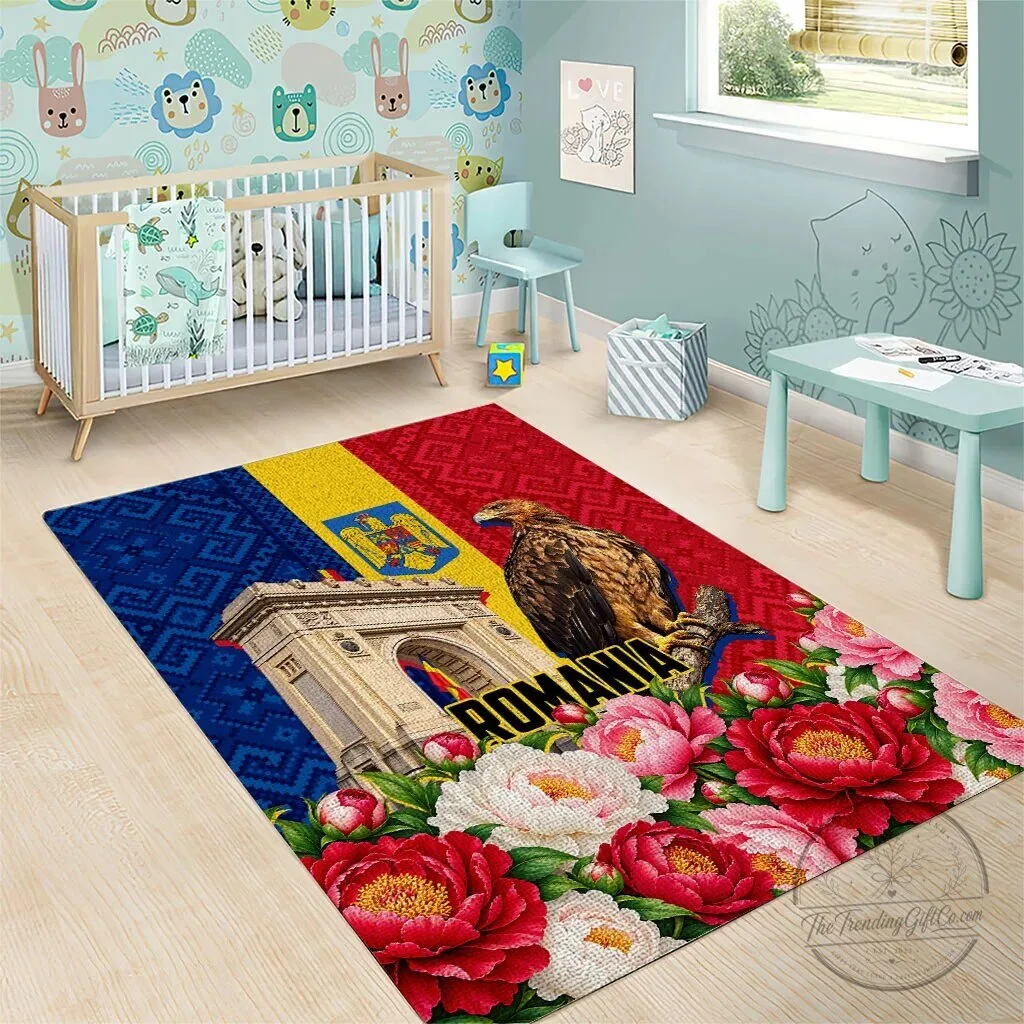 Romania Flag Eagle and Arcul de Triumf Floral Peony Pattern Area Rug 9 Romania Flag Eagle and Arcul de Triumf Floral Peony Pattern Area Rug