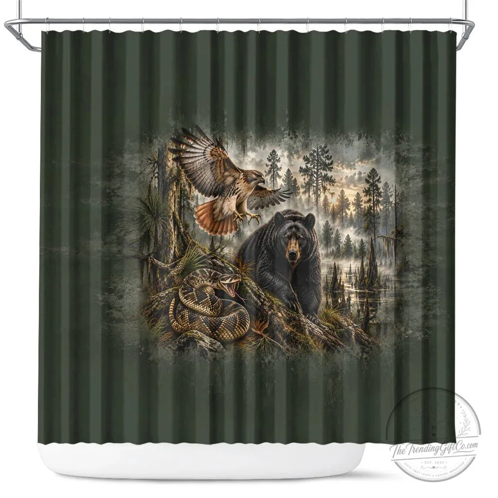 Native American Wildlife Nature Landscape Art Black Bear Hawk Snake Shower Curtain