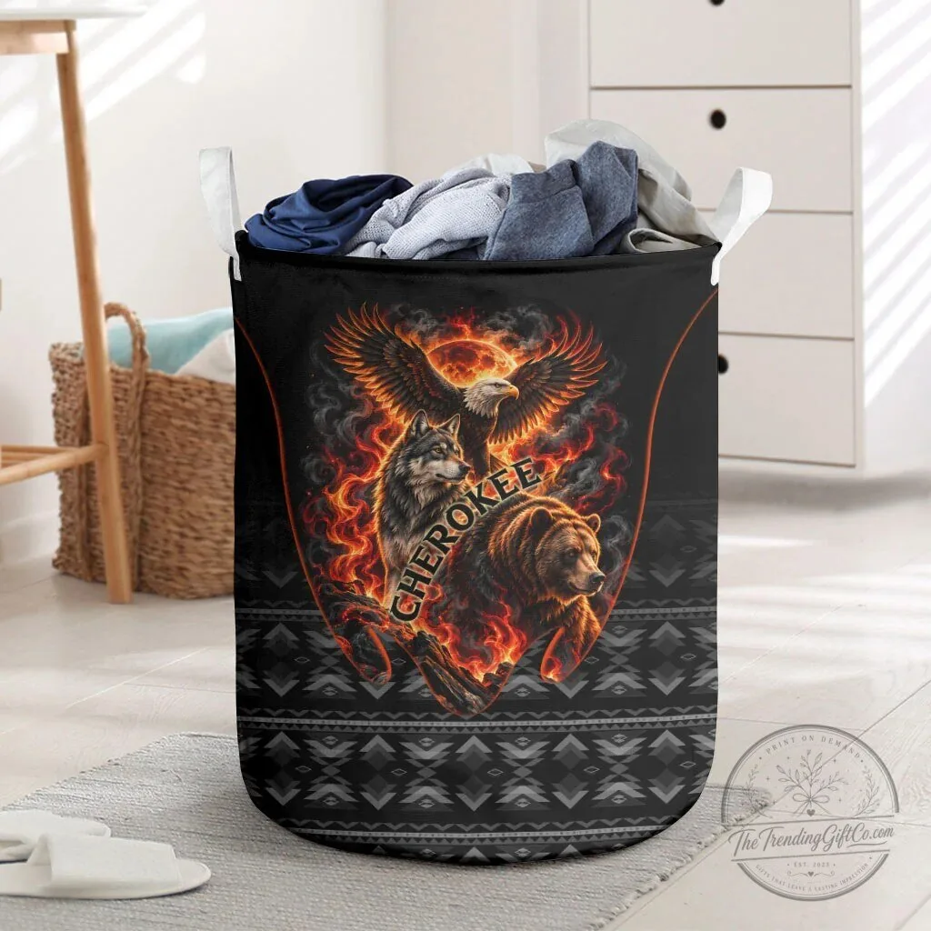 Cherokee Spirit Animals Fiery Tribal Art Native Geometric Patterns Laundry Basket
