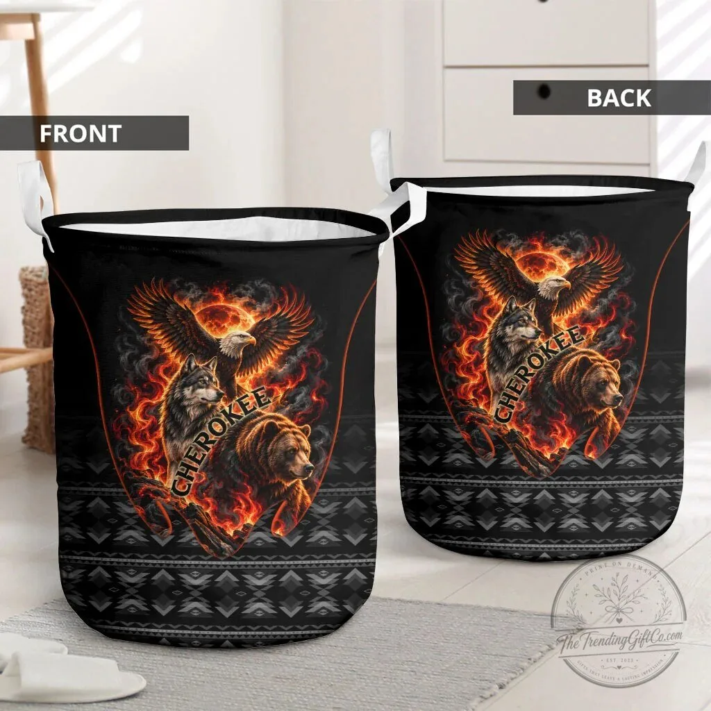 Cherokee Spirit Animals Fiery Tribal Art Native Geometric Patterns Laundry Basket 6 Cherokee Spirit Animals Fiery Tribal Art Native Geometric Patterns Laundry Basket