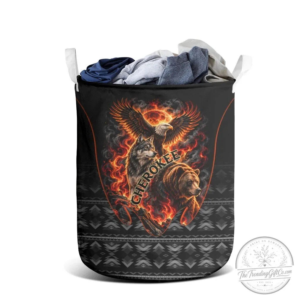Cherokee Spirit Animals Fiery Tribal Art Native Geometric Patterns Laundry Basket 7 Cherokee Spirit Animals Fiery Tribal Art Native Geometric Patterns Laundry Basket