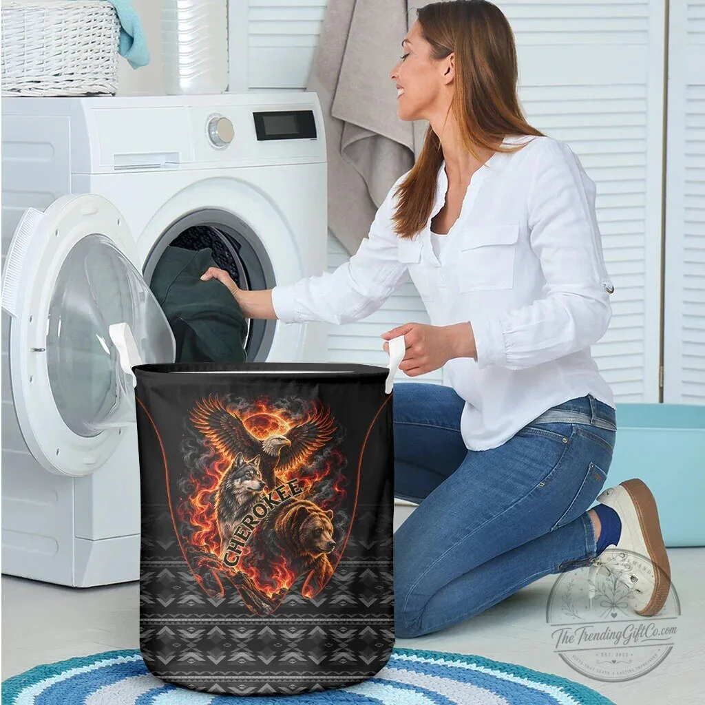 Cherokee Spirit Animals Fiery Tribal Art Native Geometric Patterns Laundry Basket 8 Cherokee Spirit Animals Fiery Tribal Art Native Geometric Patterns Laundry Basket