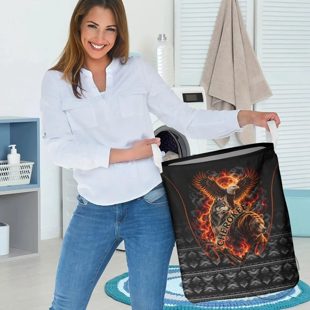 Cherokee Spirit Animals Fiery Tribal Art Native Geometric Patterns Laundry Basket 9 Cherokee Spirit Animals Fiery Tribal Art Native Geometric Patterns Laundry Basket