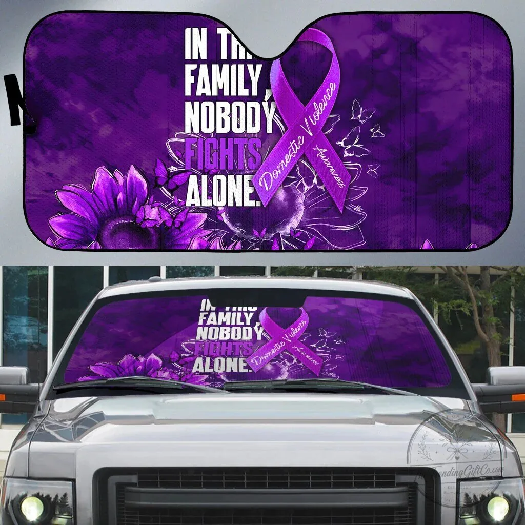 Domestic Violence Awareness Purple Ribbon Sunflower Car Sunshade