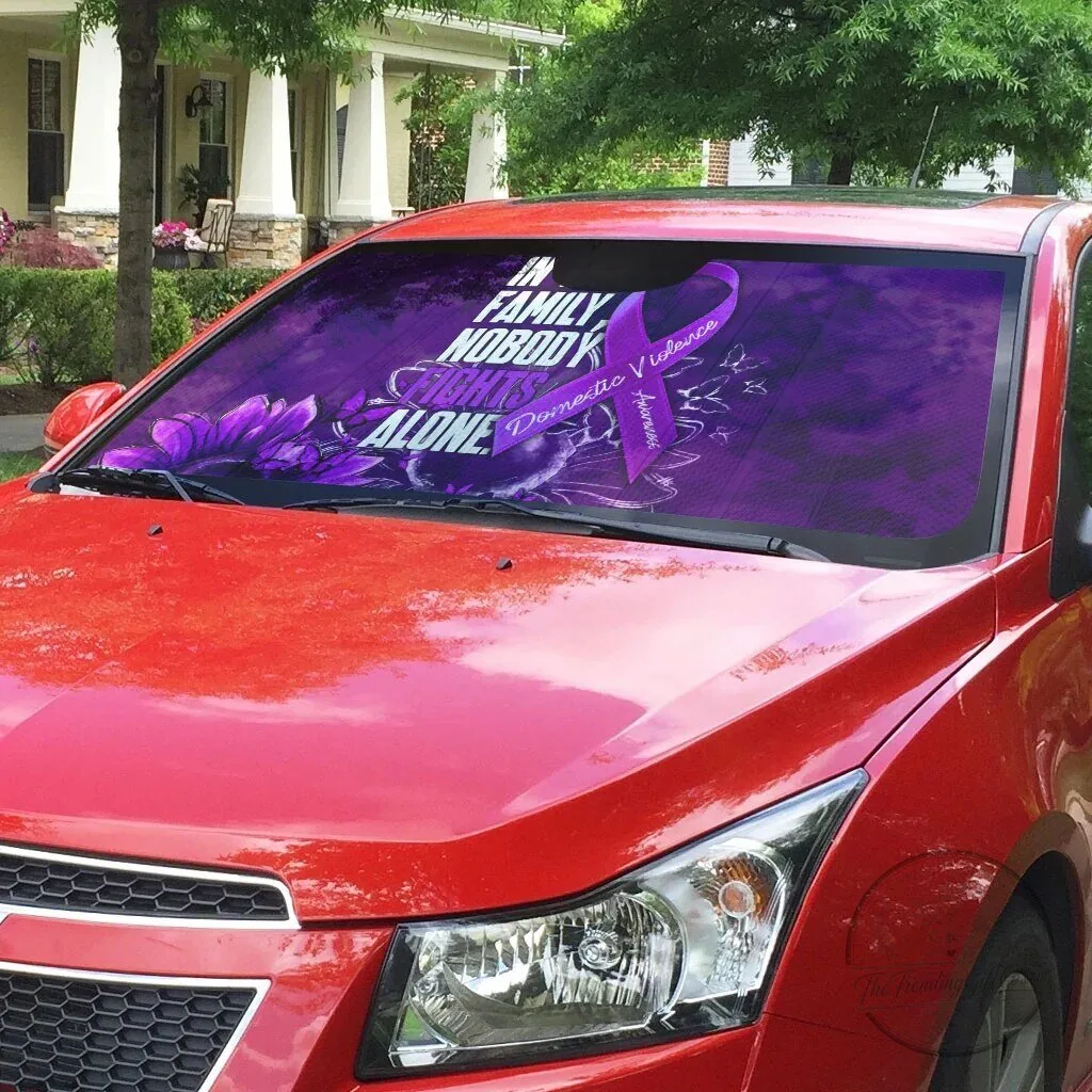 Domestic Violence Awareness Purple Ribbon Sunflower Car Sunshade 6 Domestic Violence Awareness Purple Ribbon Sunflower Car Sunshade