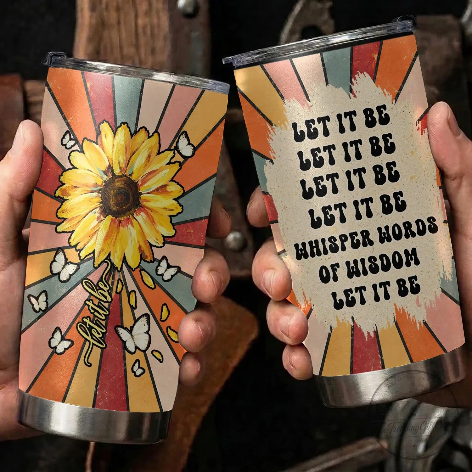 Let It Be Sunflower Retro Rainbow The Beatles Lyrics Tumbler