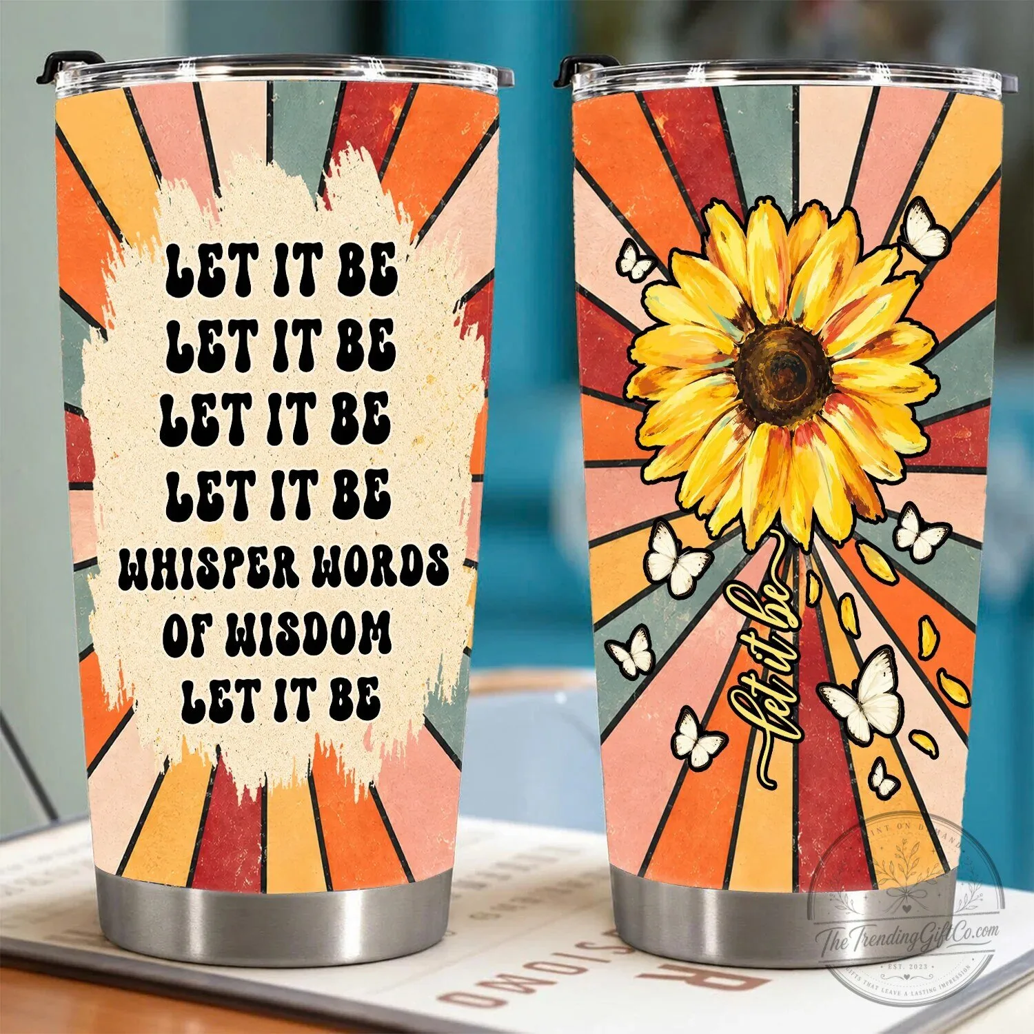 Let It Be Sunflower Retro Rainbow The Beatles Lyrics Tumbler 9 Let It Be Sunflower Retro Rainbow The Beatles Lyrics Tumbler