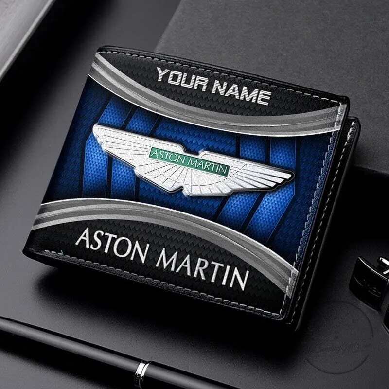 Aston Martin Personalized Name Bi-Fold Leather Wallet for Men