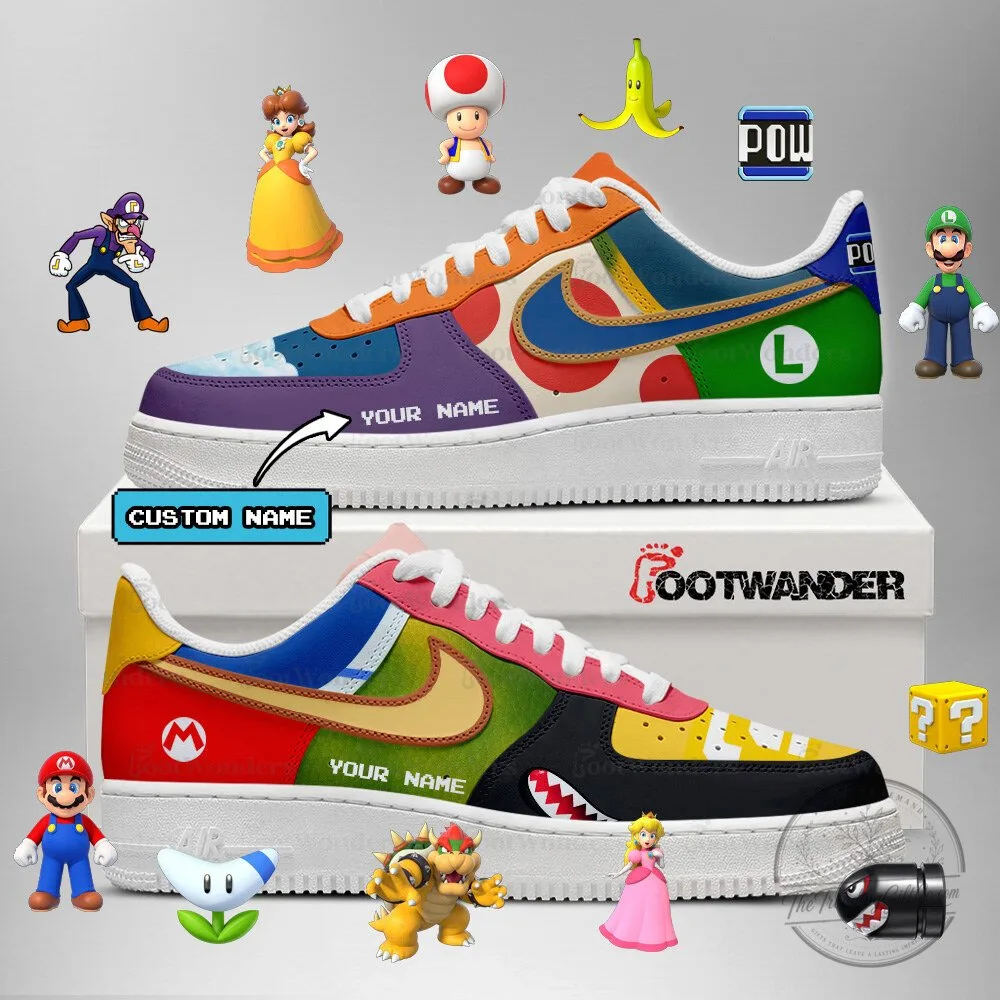 Super Mario Brothers Custom Name Embossed Logo Sneakers