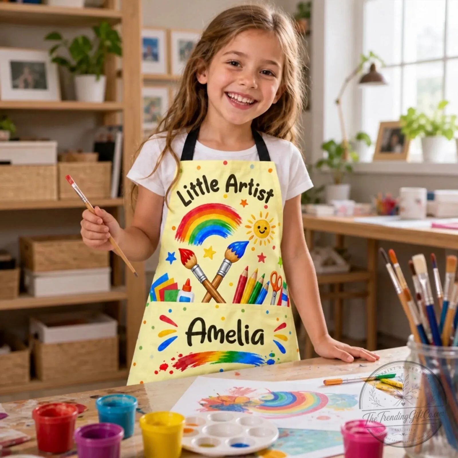Personalized Little Artist Rainbow Kids Apron with Pockets 5 Personalized Little Artist Rainbow Kids Apron with Pockets