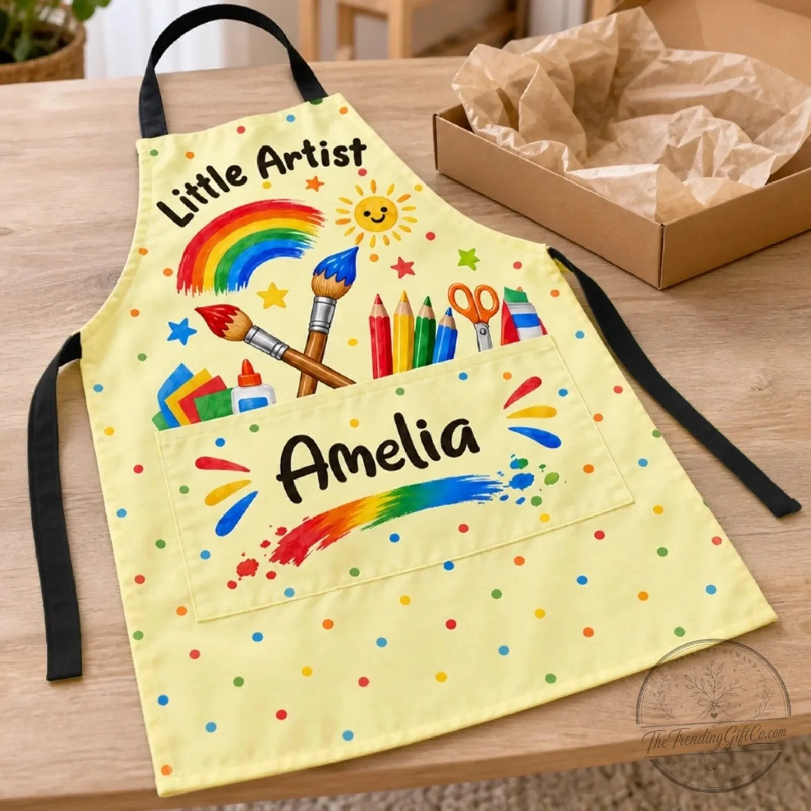 Personalized Little Artist Rainbow Kids Apron with Pockets 7 Personalized Little Artist Rainbow Kids Apron with Pockets