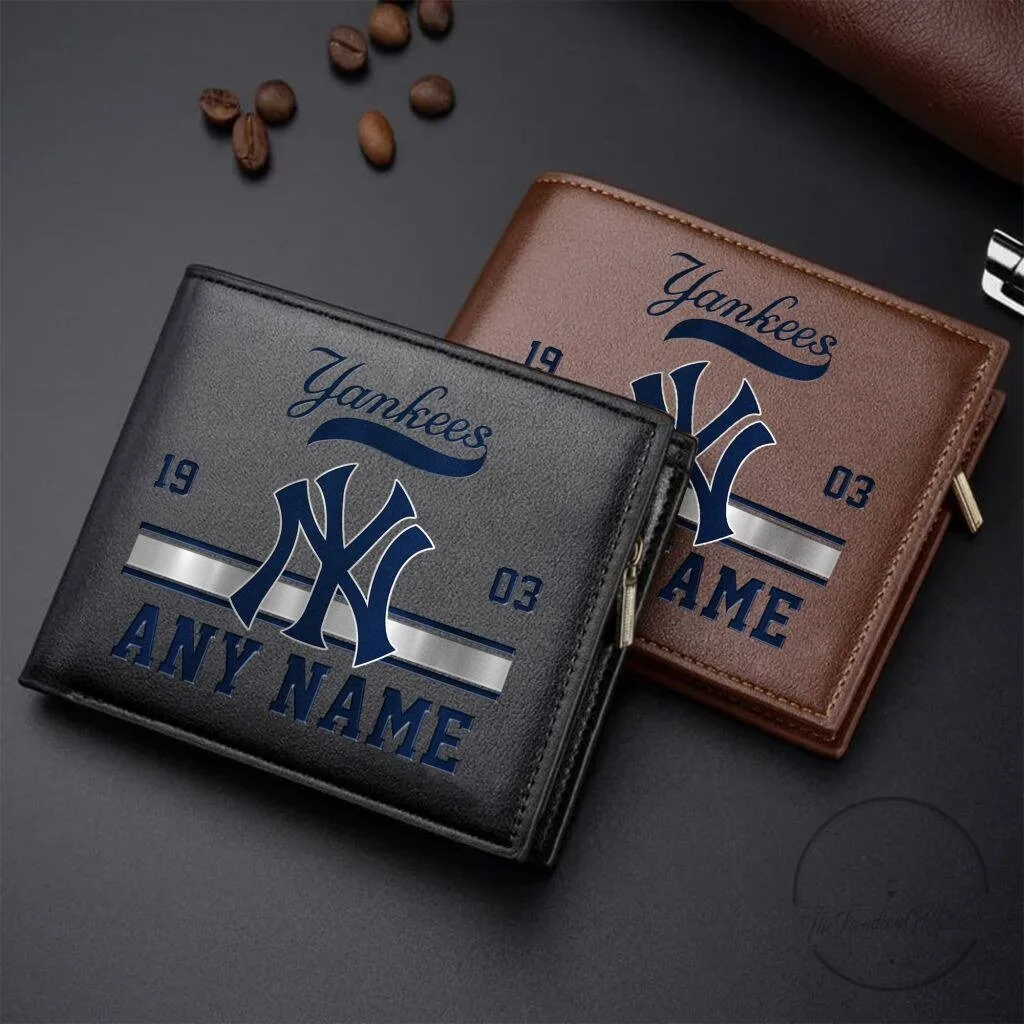 New York Yankees Personalized Name Bi-Fold Leather Wallet for Men