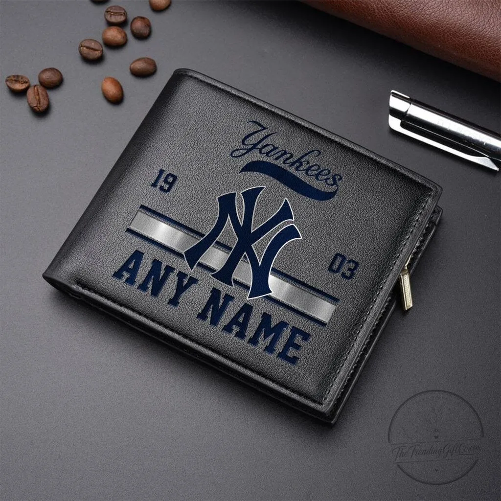 New York Yankees Personalized Name Bi-Fold Leather Wallet for Men 4 New York Yankees Personalized Name Bi-Fold Leather Wallet for Men