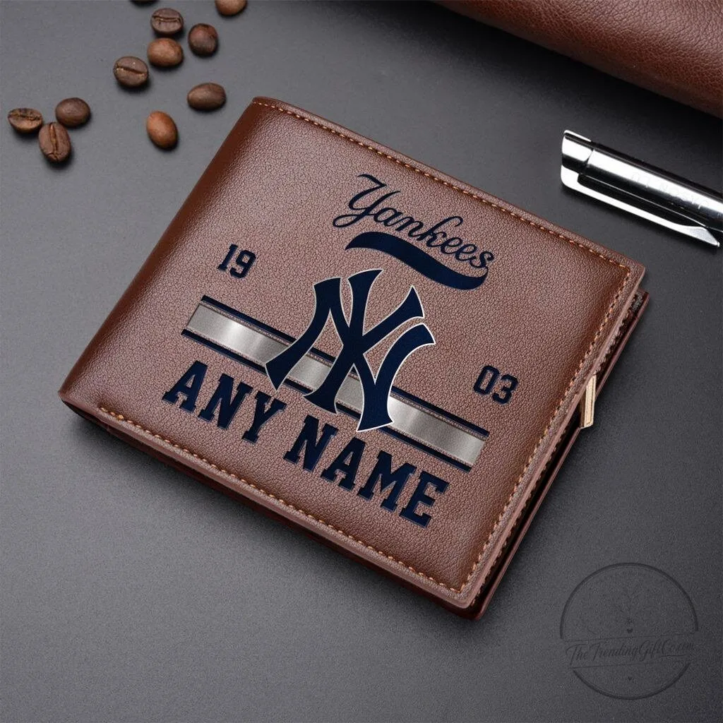 New York Yankees Personalized Name Bi-Fold Leather Wallet for Men 5 New York Yankees Personalized Name Bi-Fold Leather Wallet for Men