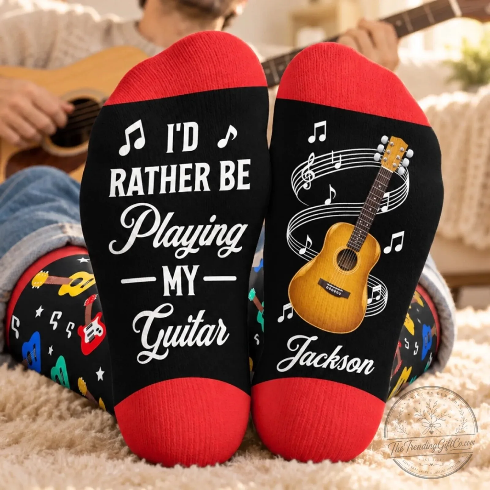 Personalized Guitar Player Musician Quote Crew Socks
