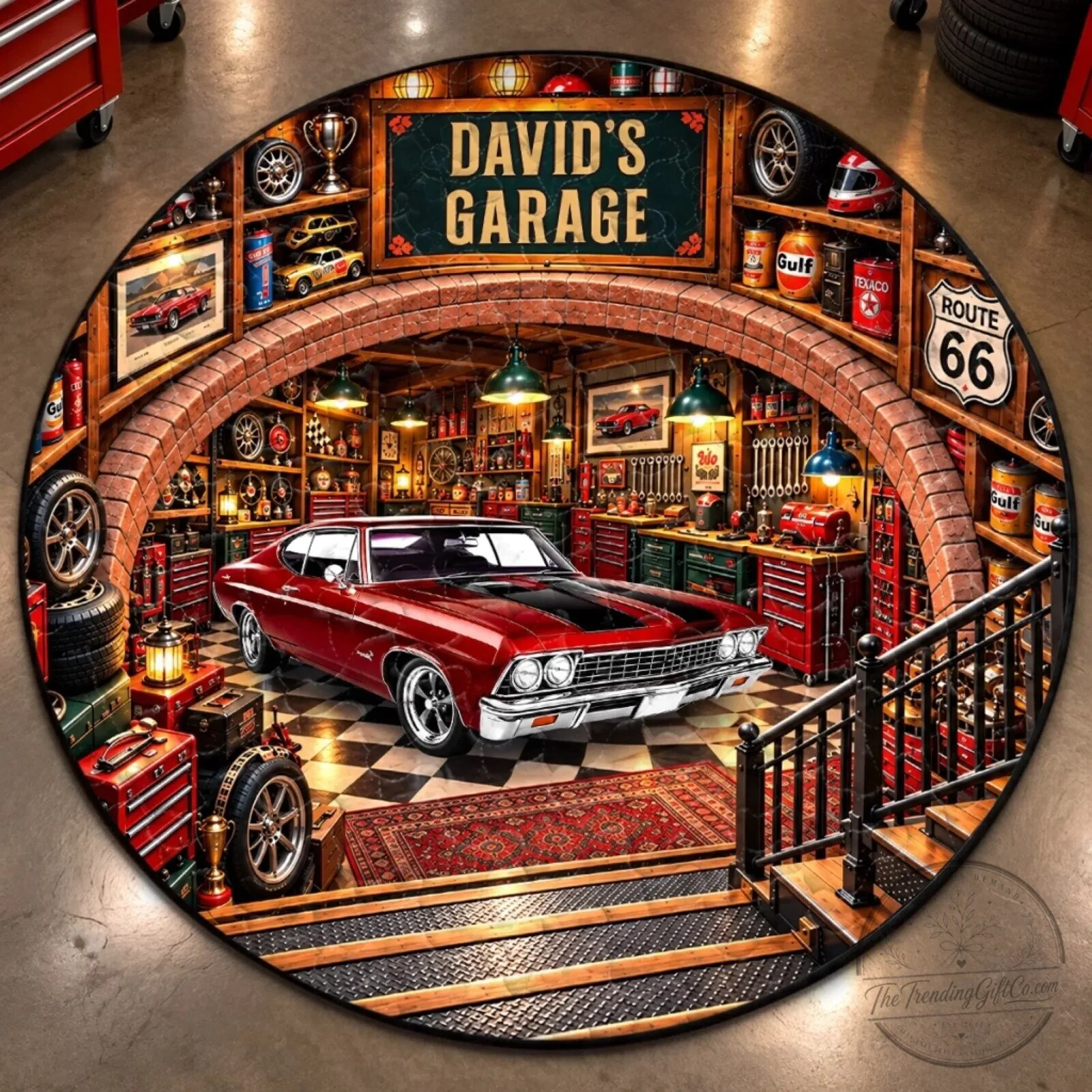 Personalized Classic Car Garage Decor Round Mat with Custom Name 9 Personalized Classic Car Garage Decor Round Mat with Custom Name