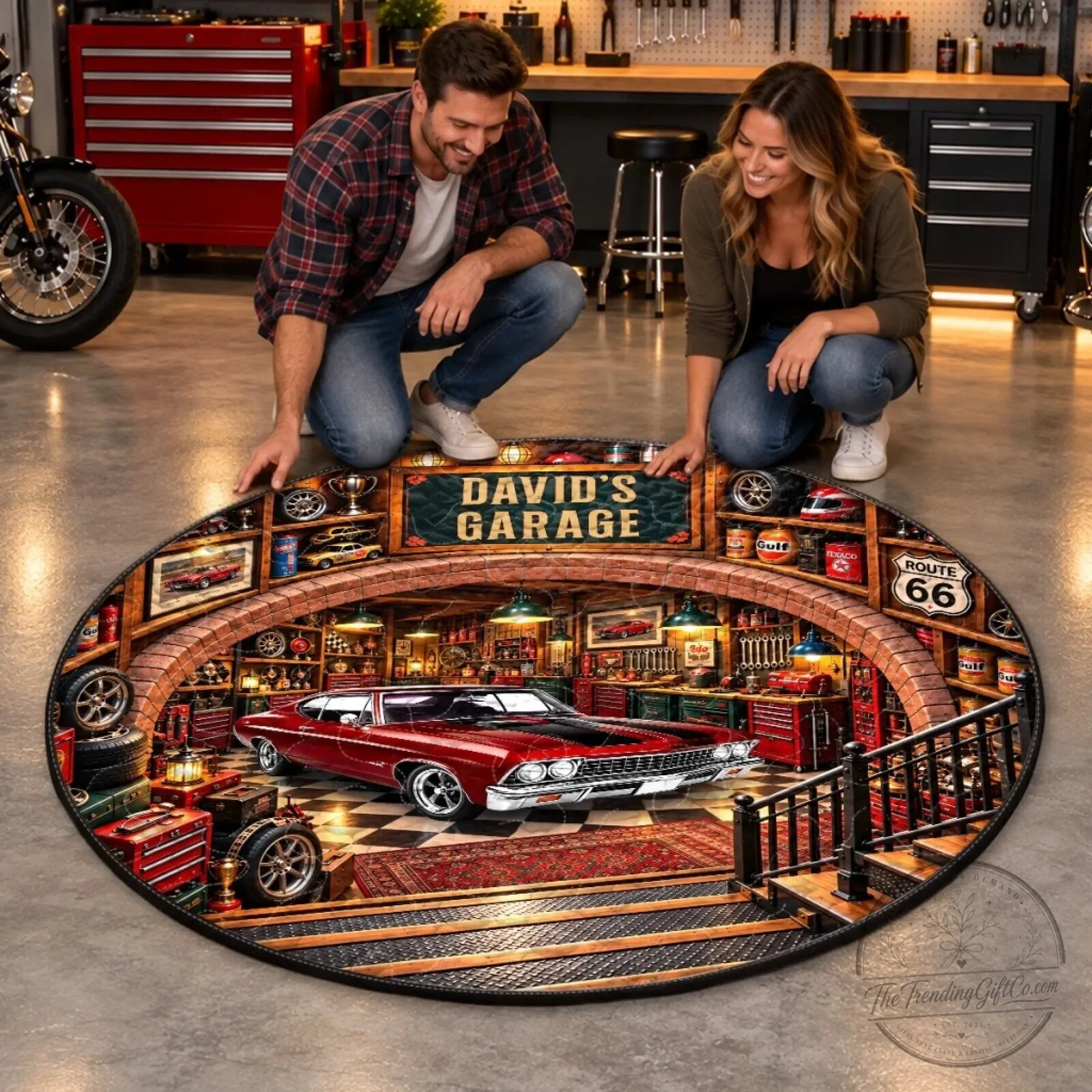 Personalized Classic Car Garage Decor Round Mat with Custom Name 10 Personalized Classic Car Garage Decor Round Mat with Custom Name