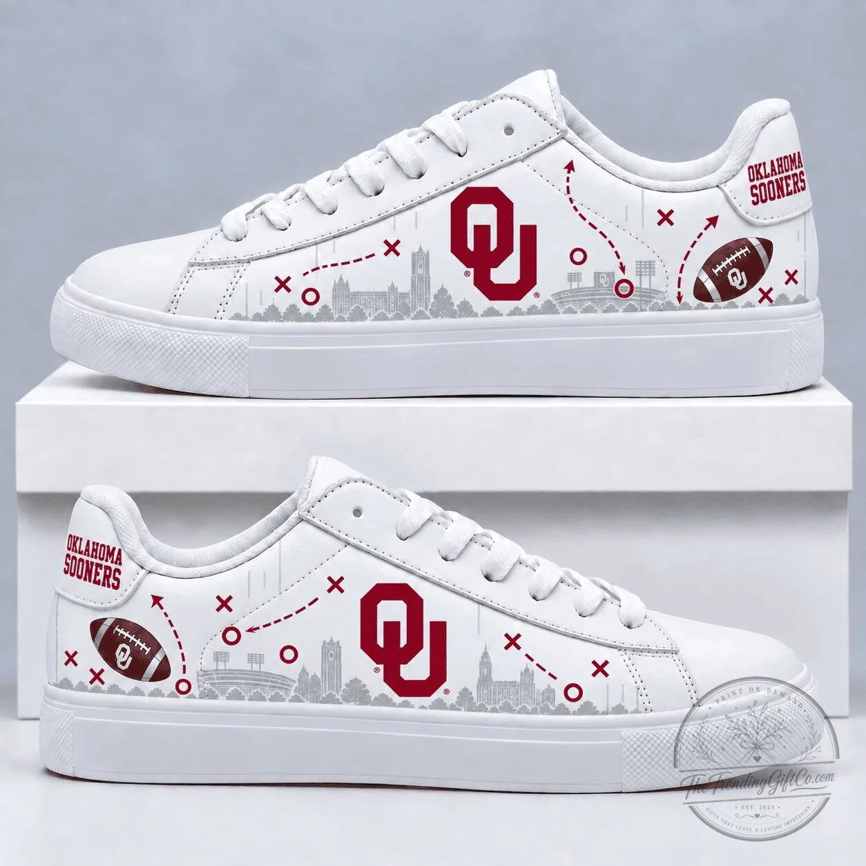 Oklahoma Sooners Football Team White Low-Top Sneakers for Men and Women