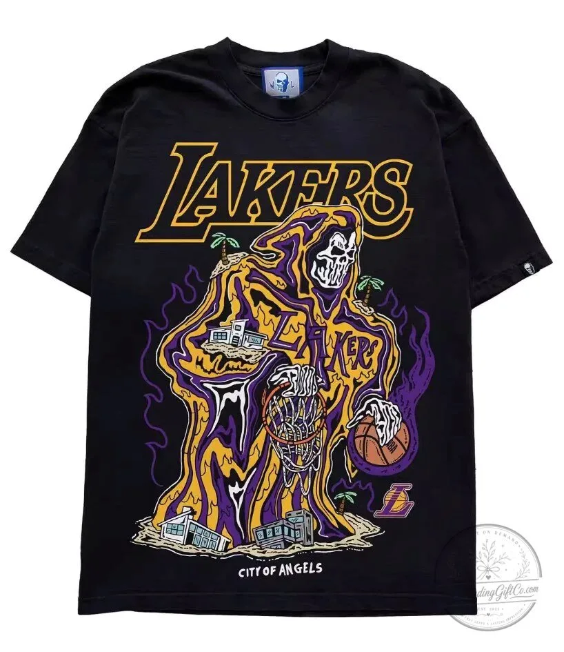 Los Angeles Lakers City of Angels Grim Reaper Basketball T-Shirt