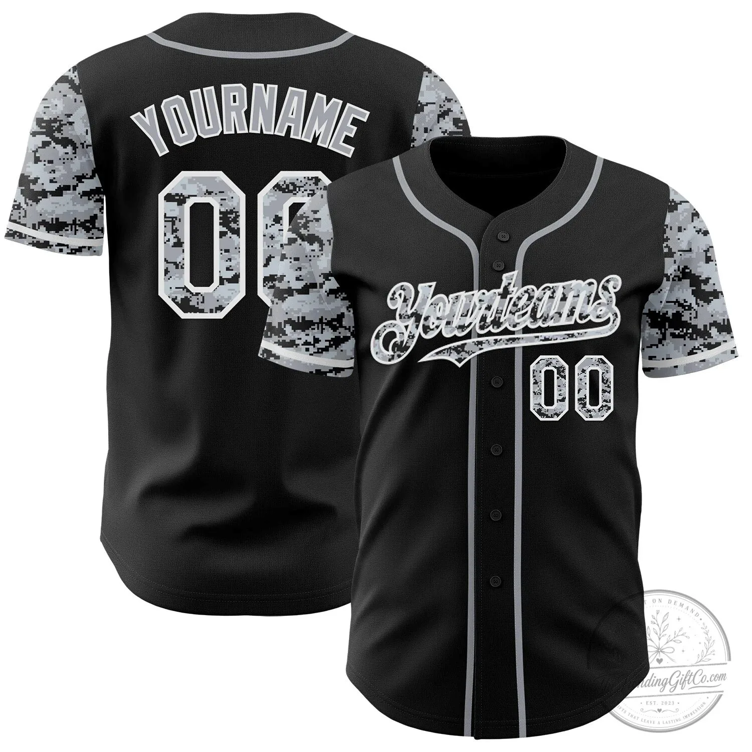 Custom Black Gray White Digital Camouflage Two Tone Authentic Baseball Jersey 5 Custom Black Gray White Digital Camouflage Two Tone Authentic Baseball Jersey