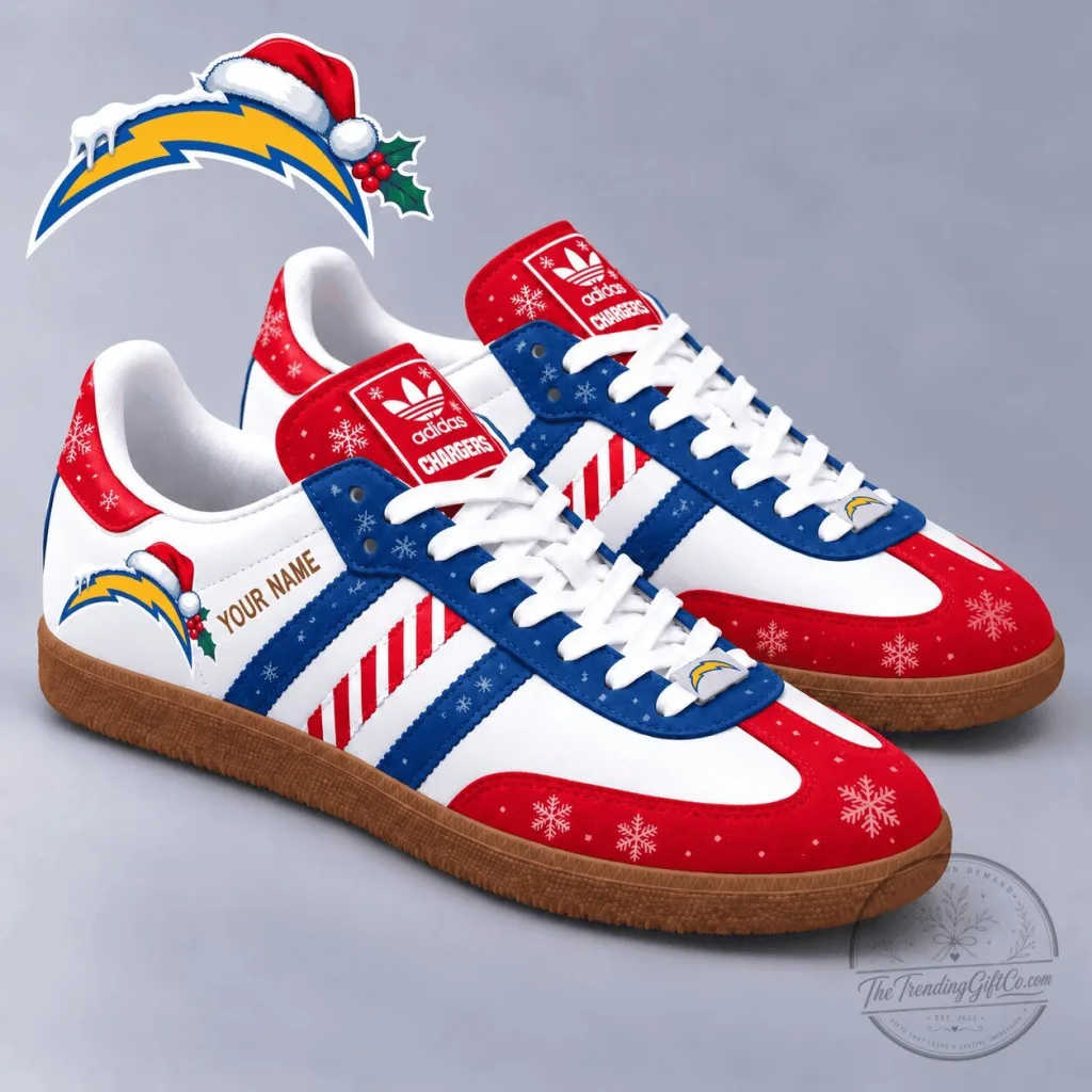 Los Angeles Chargers Christmas Holiday Samba Shoes Custom Name Sneakers Los Angeles Chargers Christmas Holiday Samba Shoes Custom Name Sneakers