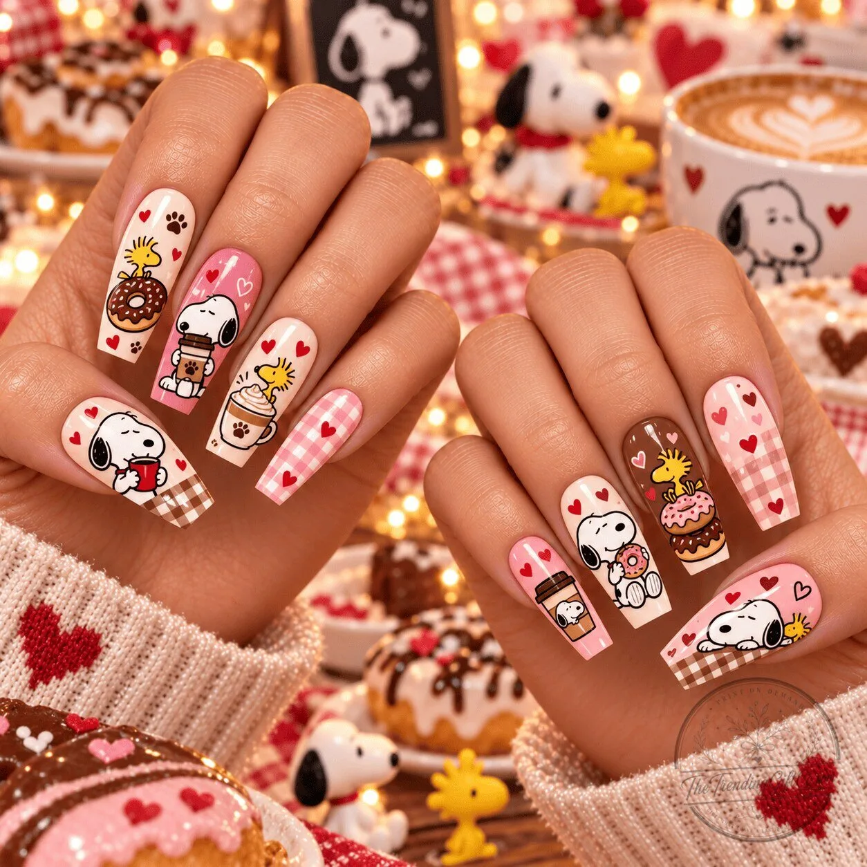Snoopy Coffee Date Sweet Love Valentine's Day Press-On Nails Set