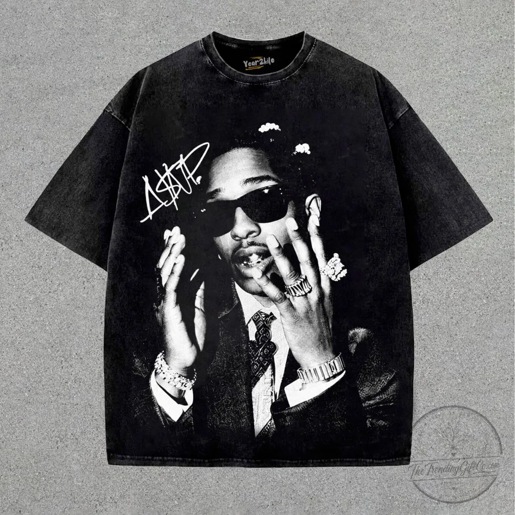 ASAP Rocky Vintage Washed Graphic Print Oversized Hip Hop Style T-Shirt ASAP Rocky Vintage Washed Graphic Print Oversized Hip Hop Style T-Shirt