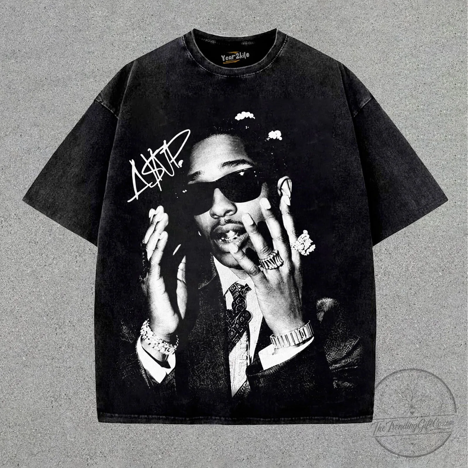 ASAP Rocky Vintage Washed Graphic Print Oversized Hip Hop Style T-Shirt 8 ASAP Rocky Vintage Washed Graphic Print Oversized Hip Hop Style T-Shirt