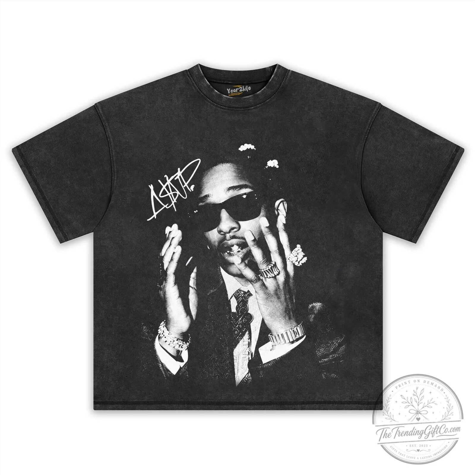 ASAP Rocky Vintage Washed Graphic Print Oversized Hip Hop Style T-Shirt 10 ASAP Rocky Vintage Washed Graphic Print Oversized Hip Hop Style T-Shirt