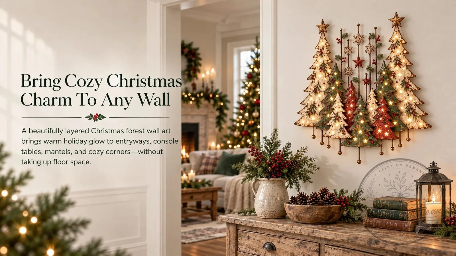 Vintage Christmas Forest Metal Tree Wall Art Decor with LED Lights – image 4 of 18