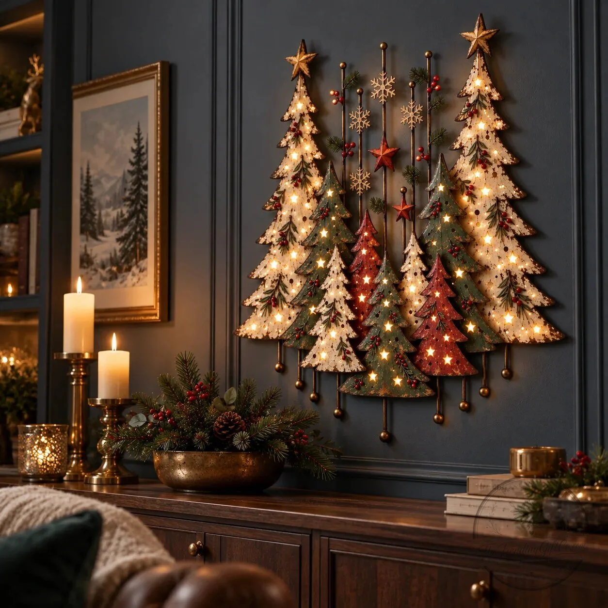 Vintage Christmas Forest Metal Tree Wall Art Decor with LED Lights – image 5 of 18