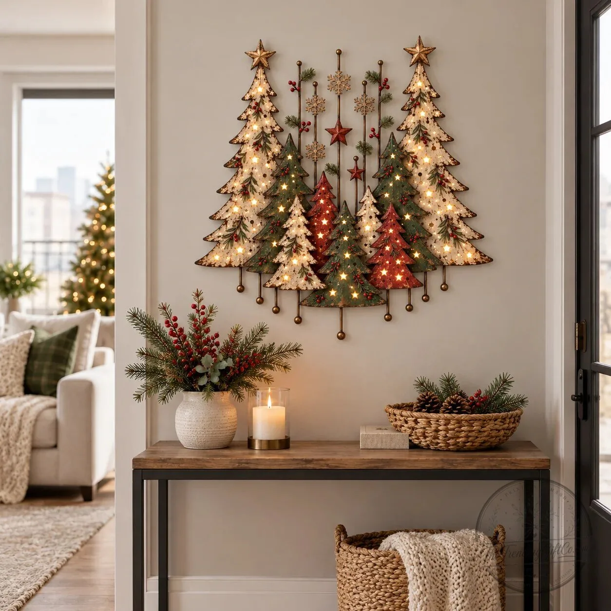 Vintage Christmas Forest Metal Tree Wall Art Decor with LED Lights – image 6 of 18