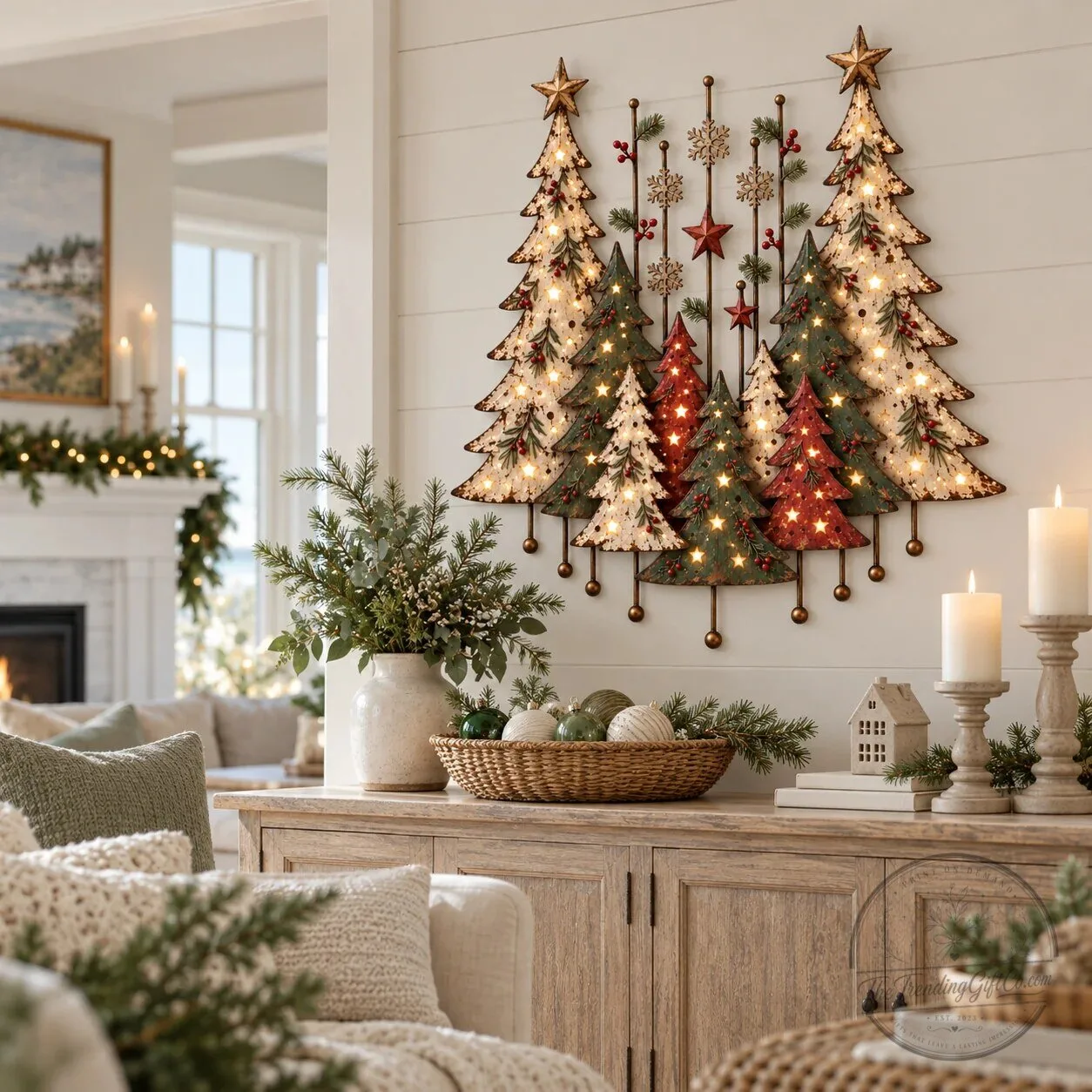 Vintage Christmas Forest Metal Tree Wall Art Decor with LED Lights – image 7 of 18