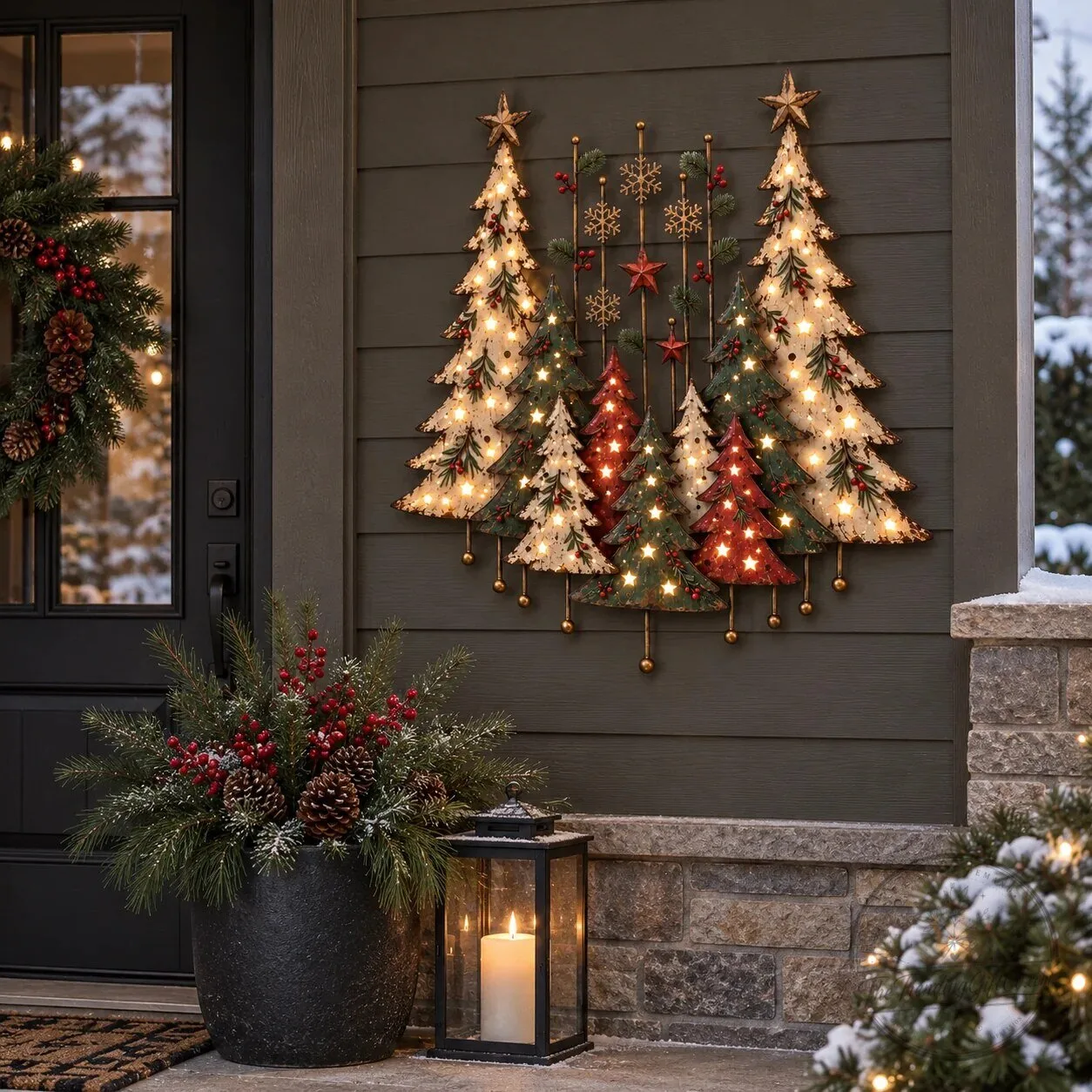 Vintage Christmas Forest Metal Tree Wall Art Decor with LED Lights – image 9 of 18