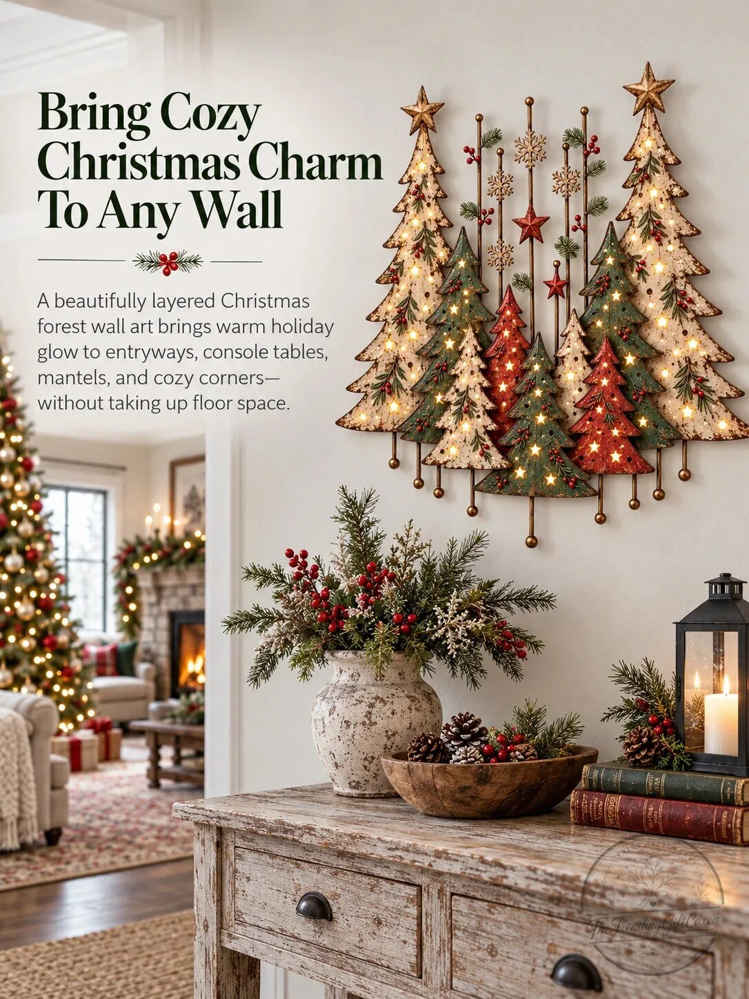 Vintage Christmas Forest Metal Tree Wall Art Decor with LED Lights – image 11 of 18