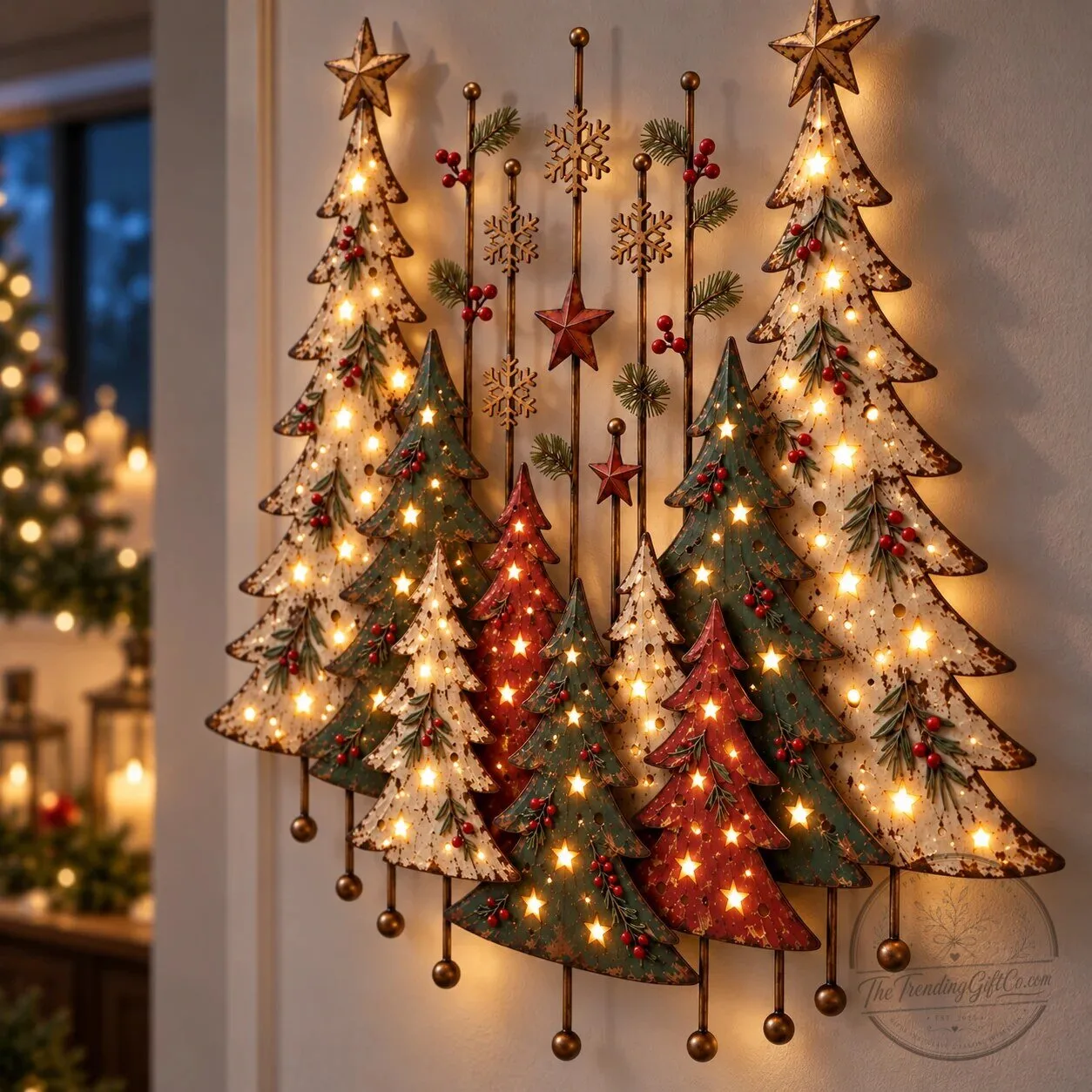 Vintage Christmas Forest Metal Tree Wall Art Decor with LED Lights – image 12 of 18
