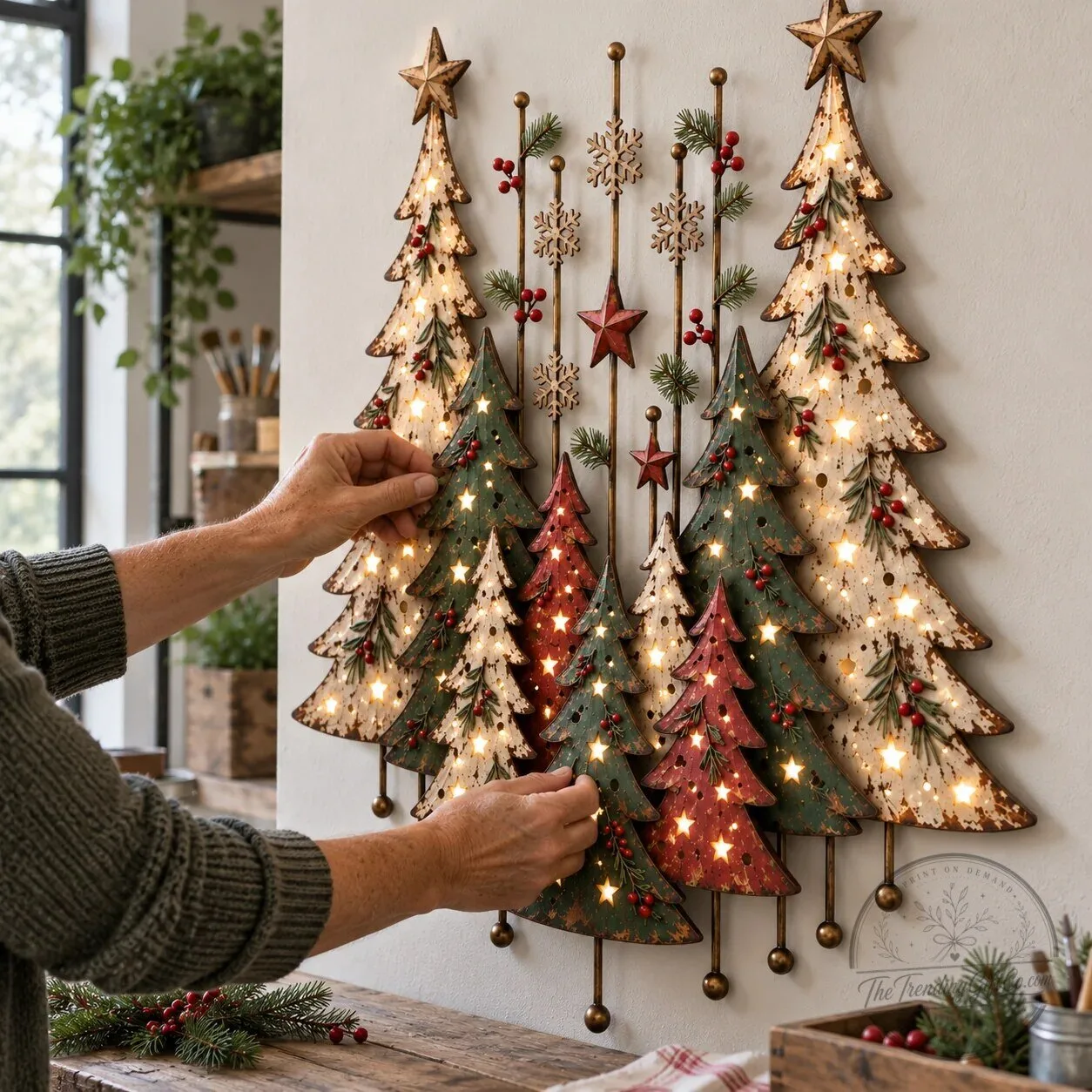 Vintage Christmas Forest Metal Tree Wall Art Decor with LED Lights – image 13 of 18