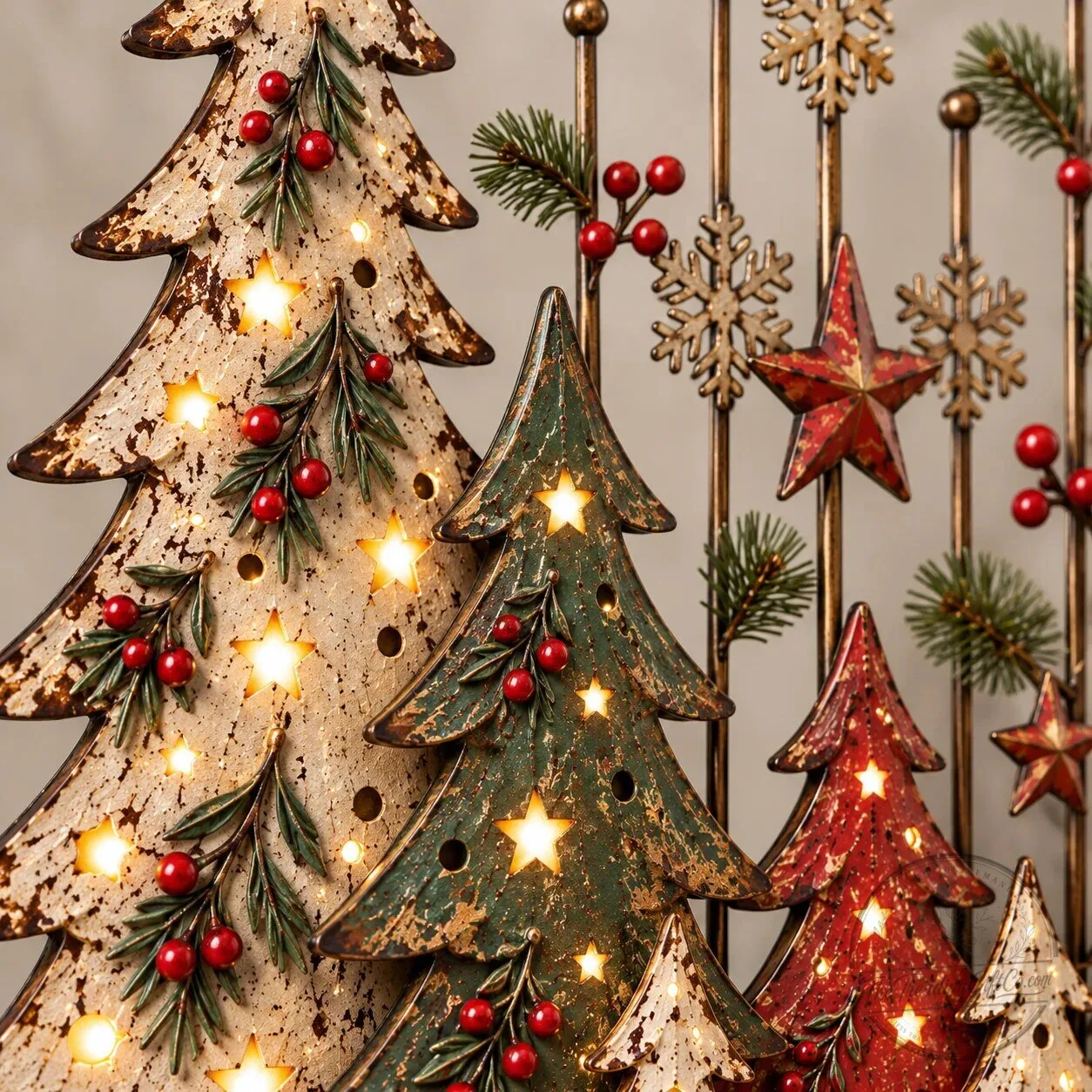 Vintage Christmas Forest Metal Tree Wall Art Decor with LED Lights – image 15 of 18