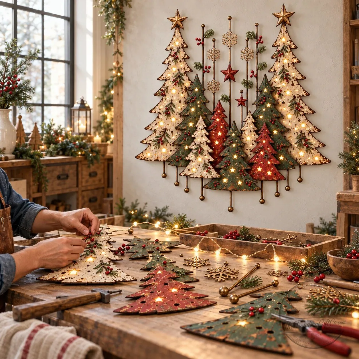 Vintage Christmas Forest Metal Tree Wall Art Decor with LED Lights – image 18 of 18
