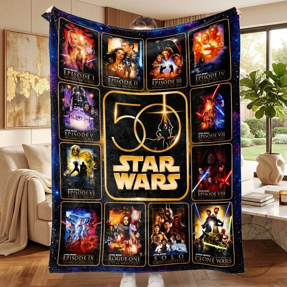 Star Wars 50th Anniversary Movie Posters Fleece Blanket 1 Star Wars 50th Anniversary Movie Posters Fleece Blanket