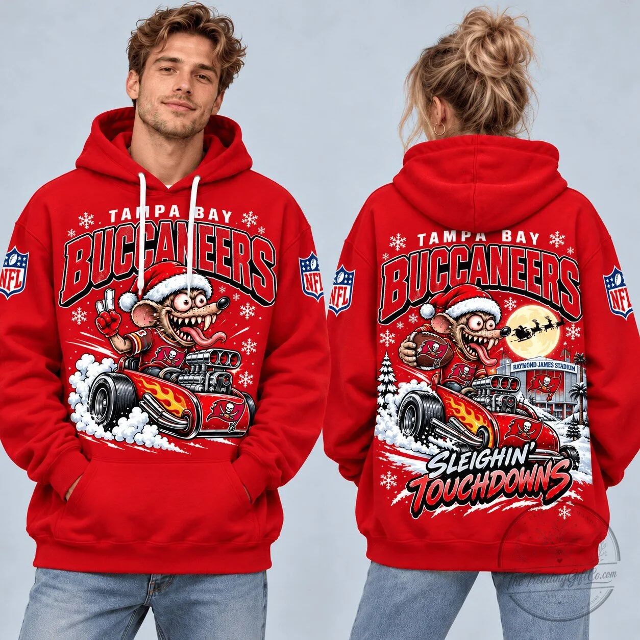Tampa Bay Buccaneers Christmas Rat Fink Sleighin Touchdowns Red Hoodie