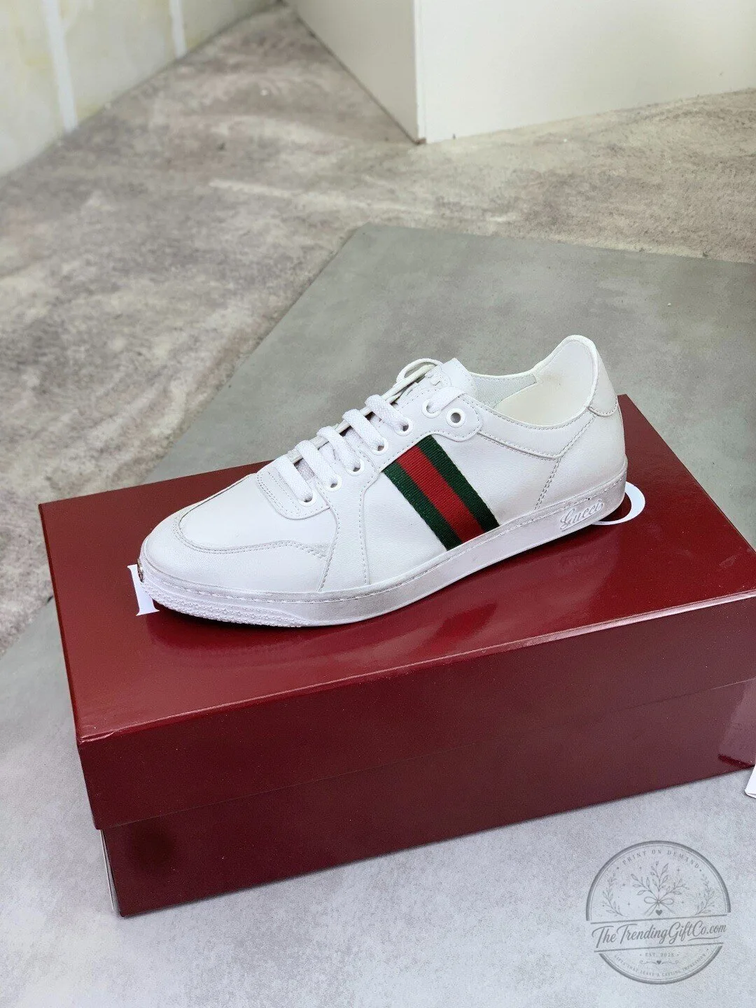 Gucci White Leather Sneakers with Green and Red Web Stripe Detail 6 Gucci White Leather Sneakers with Green and Red Web Stripe Detail