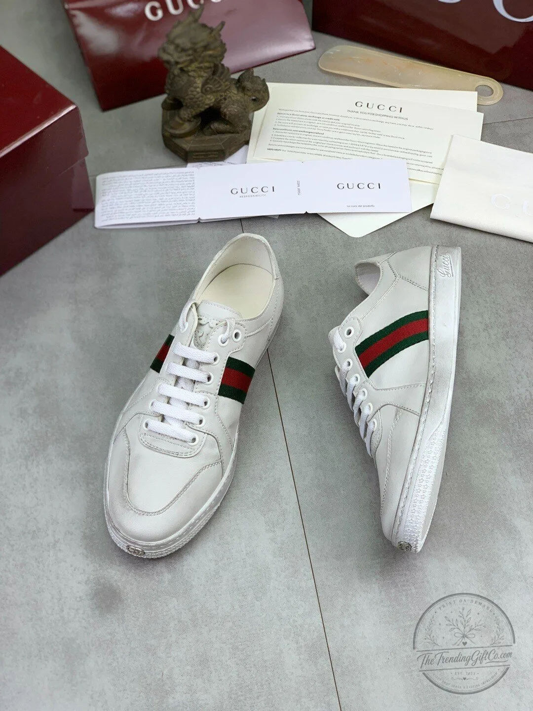 Gucci White Leather Sneakers with Green and Red Web Stripe Detail 7 Gucci White Leather Sneakers with Green and Red Web Stripe Detail